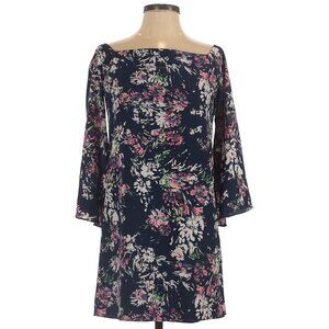 EUC Aqua Casual Navy Floral Dress Size XS Square Neckline Fully Lined Bell Sleev